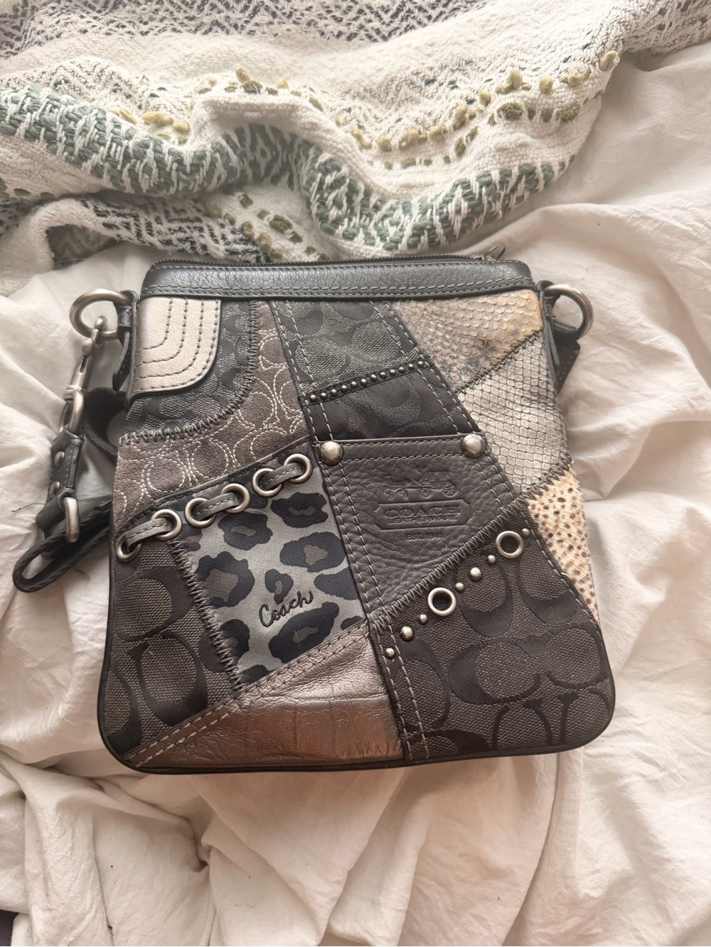 Coach Patchwork Crossbody Bag in Black and Gray